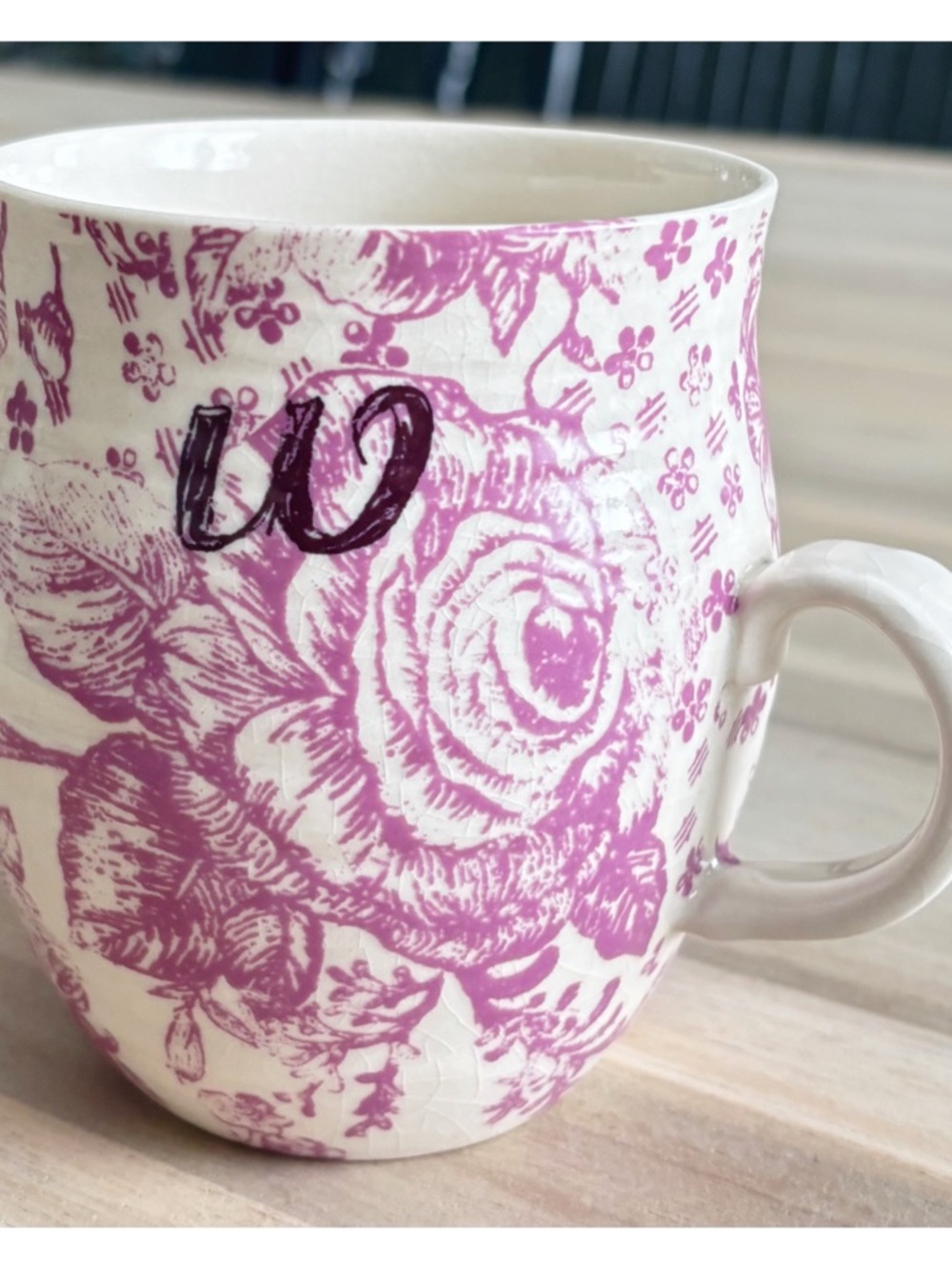 Anthropologie Pink Floral Ceramic Mug with Monogram - Picture 4 of 8